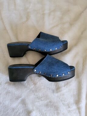 RAG & BONE Blue Denim Platform Clogs